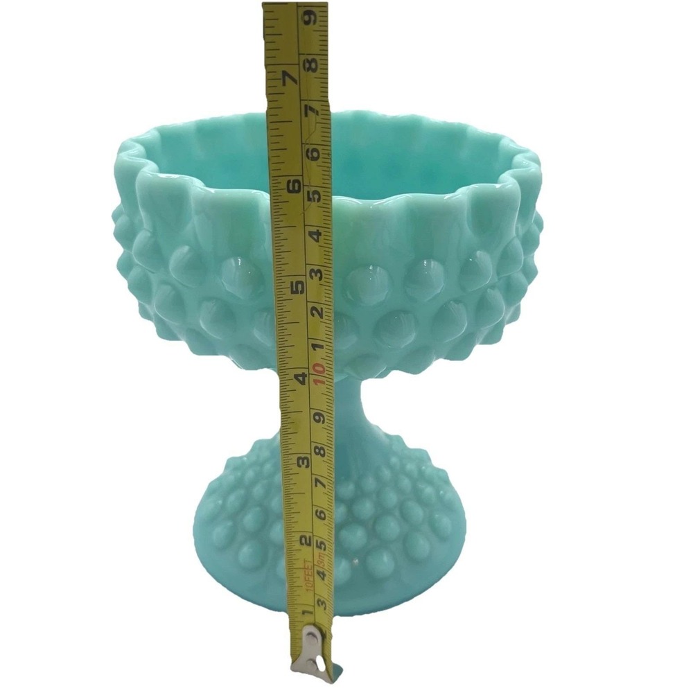 Vtg Fenton Aqua Turquoise Milk Glass Hobnail Footed Candy Dish Compote with Lid - Picture 7 of 7
